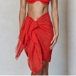monday swimwear red mykonos crinkle linen bikini swimwear sarong cover up